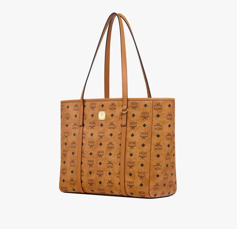 MCM Toni Shopper Mit Reissverschluss In Visetos - Cognac