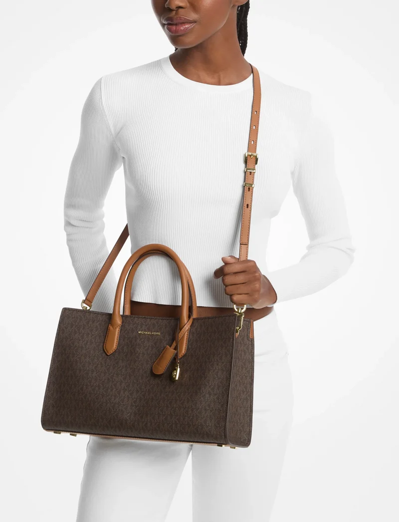 Michael Kors Scarlett Medium Signature Logo Satchel - brown