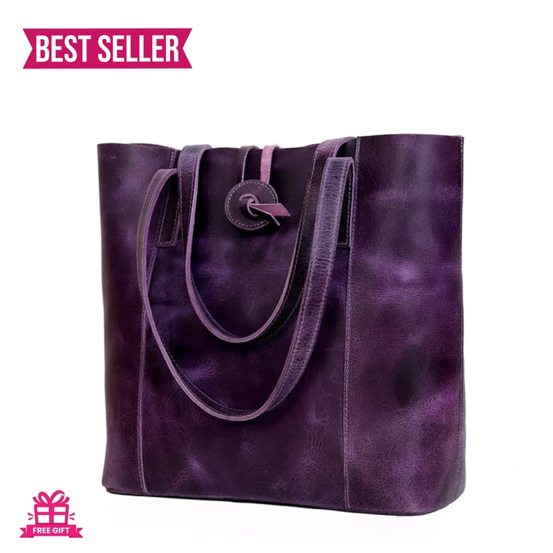 Verona Leather Tote Bag - Purple