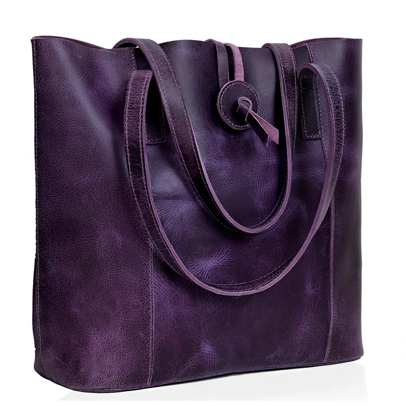 Verona Leather Tote Bag - Purple