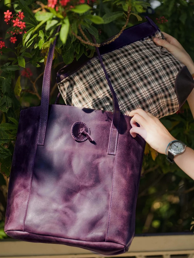 Verona Leather Tote Bag - Purple