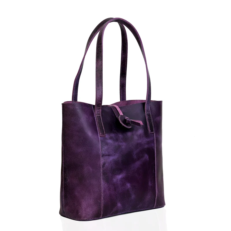 Verona Leather Tote Bag - Purple