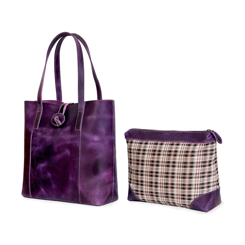 Verona Leather Tote Bag - Purple