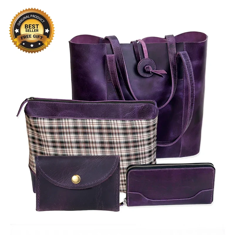 Verona Leather Tote Bag - Purple