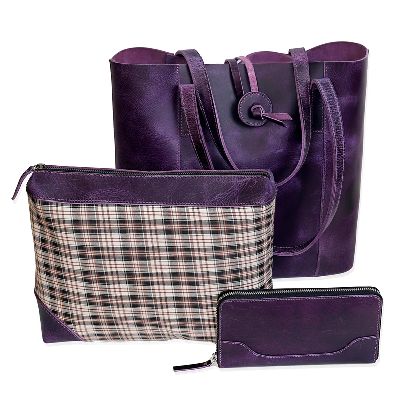Verona Leather Tote Bag - Purple
