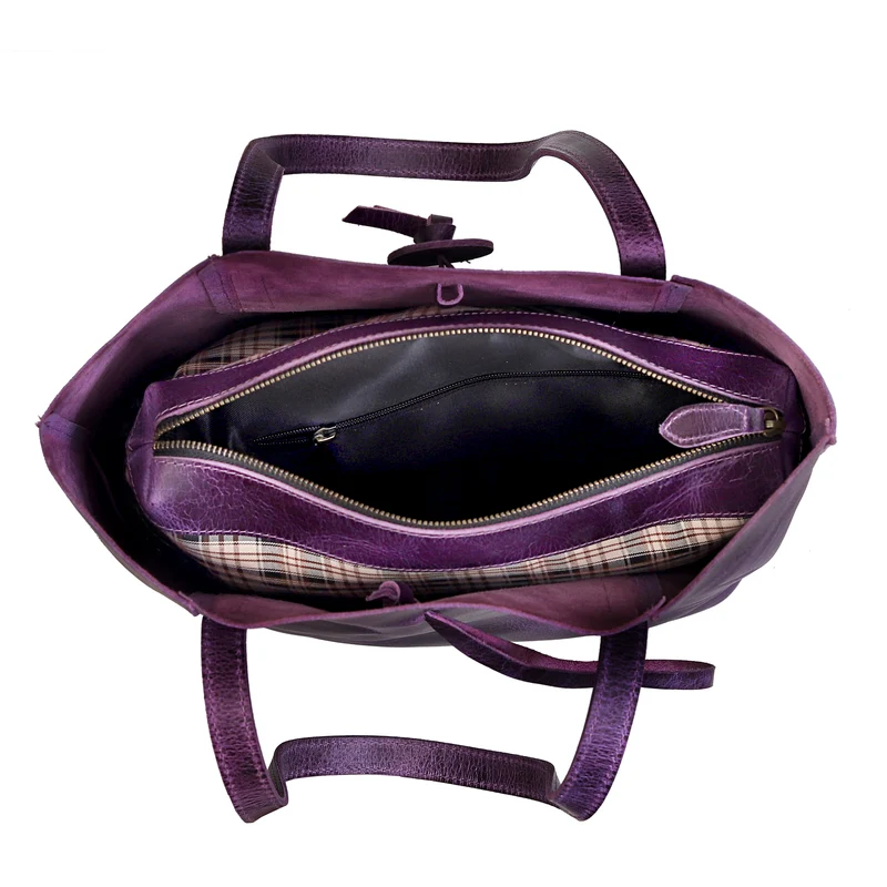 Verona Leather Tote Bag - Purple