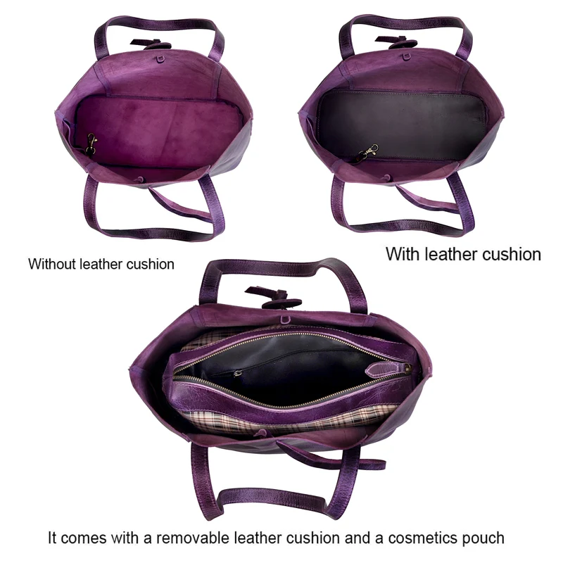 Verona Leather Tote Bag - Purple