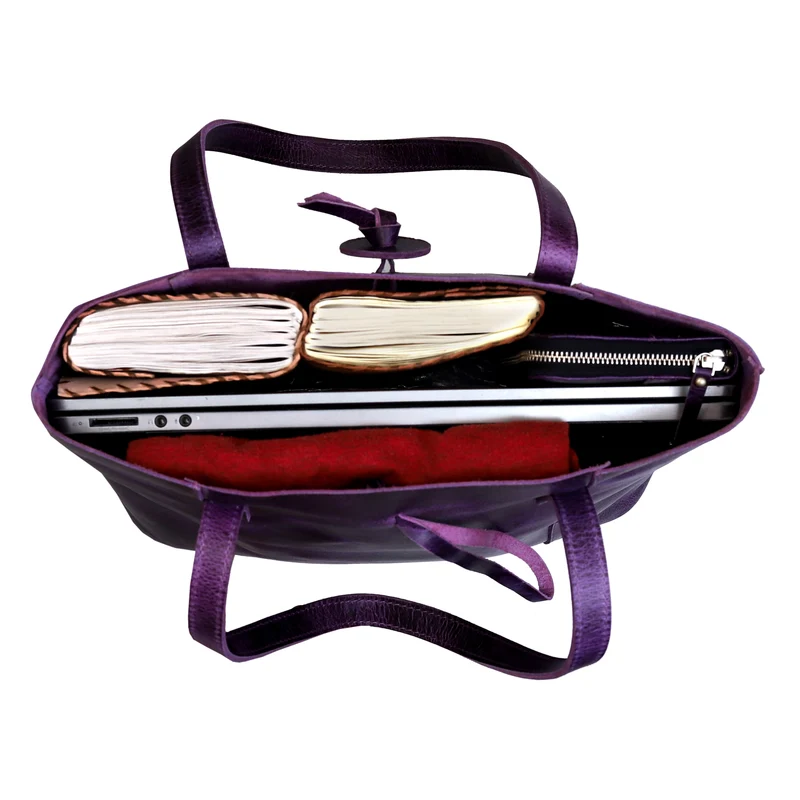 Verona Leather Tote Bag - Purple