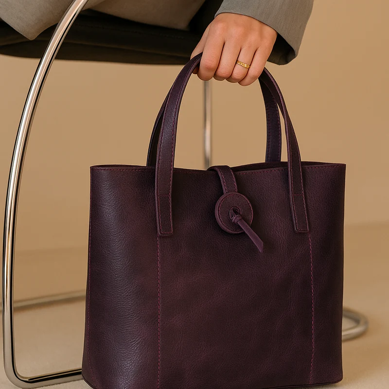 Verona Leather Tote Bag - Purple