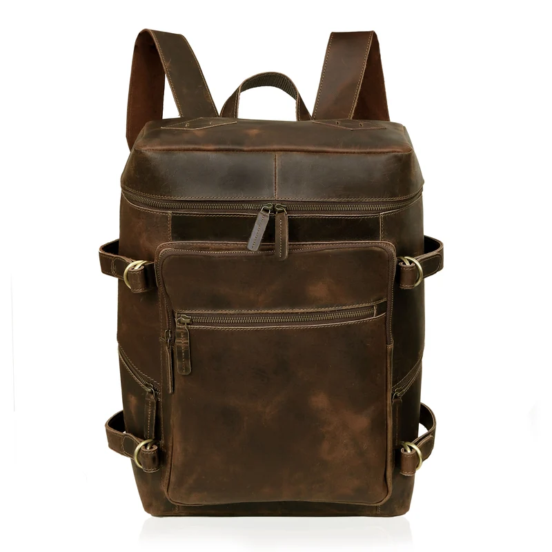 Retro Buffalo Leather Laptop Travel Backpack for Men