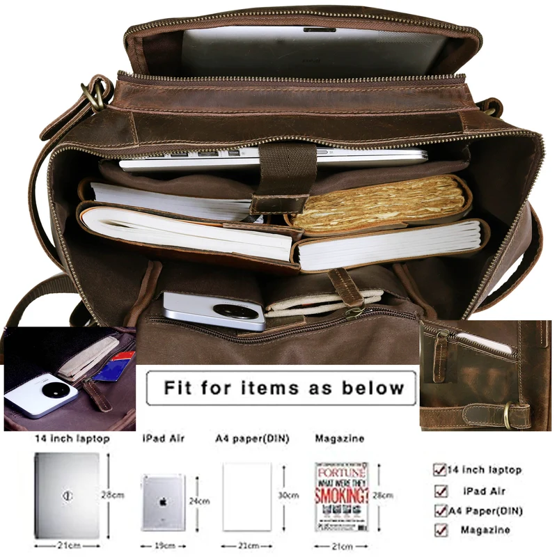 Retro Buffalo Leather Laptop Travel Backpack for Men