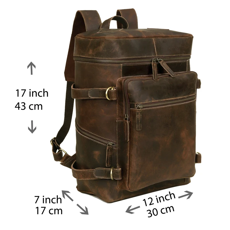 Retro Buffalo Leather Laptop Travel Backpack for Men