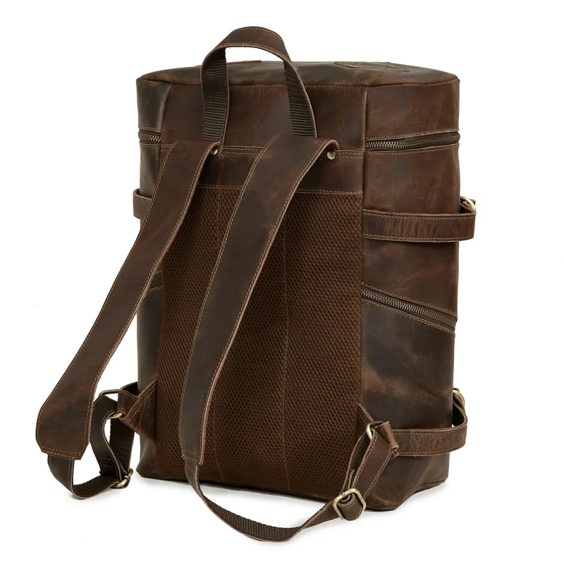 Retro Buffalo Leather Laptop Travel Backpack for Men