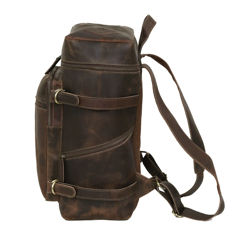 Retro Buffalo Leather Laptop Travel Backpack for Men