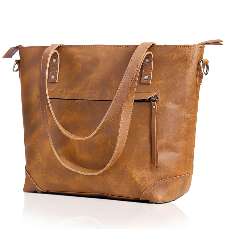 Tan Portland Buffalo Leather Tote Bag Combo Set