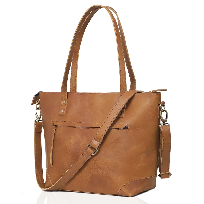 Tan Portland Buffalo Leather Tote Bag Combo Set