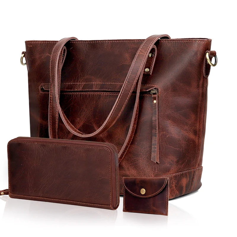 Portland Buffalo Leather Tote Bag - Burgundy