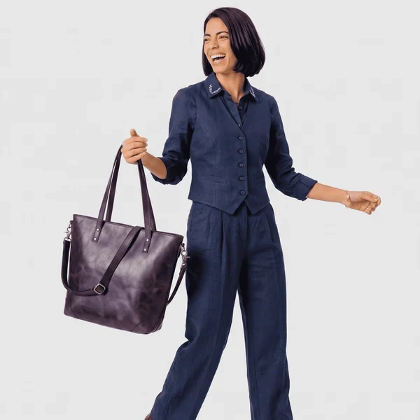Purple Portland Buffalo Leather Tote Bag for Women