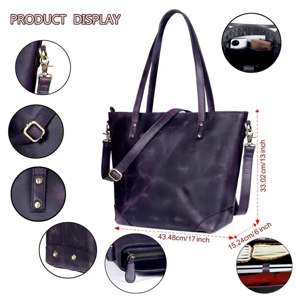 Purple Portland Buffalo Leather Tote Bag for Women