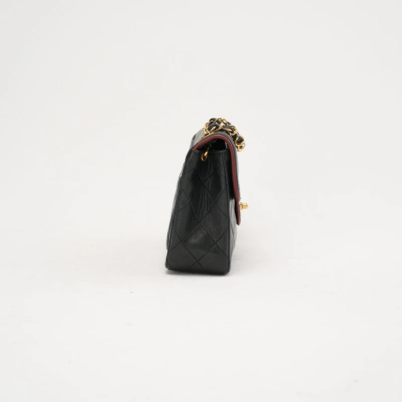 Chanel Vintage Mini Timeless Flap, Schwarz und Burgunderrot, 1991