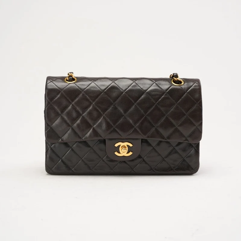 Chanel Vintage Medium Classic Double Flap Leder Schwarz 1999