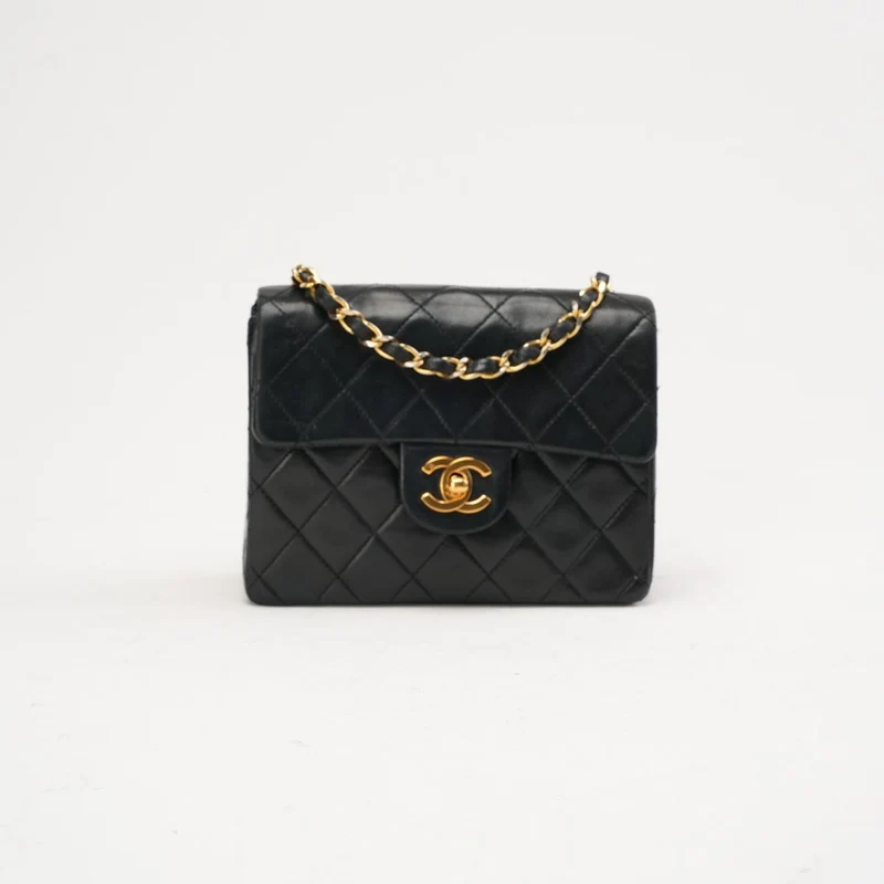 Chanel Vintage Mini Square Classic Flap, Lammleder, Schwarz, 1991