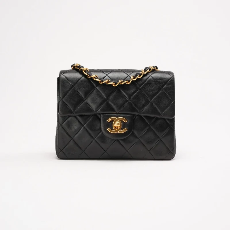 Chanel Vintage Mini Square Classic Flap Bag aus Lammleder, Schwarz, 1996