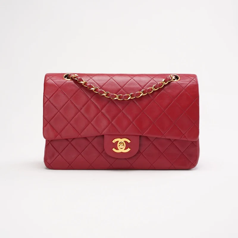Chanel Vintage Medium Double Flap Lammleder Rot 1991