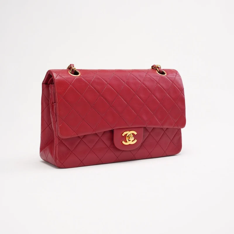Chanel Vintage Medium Double Flap Lammleder Rot 1991
