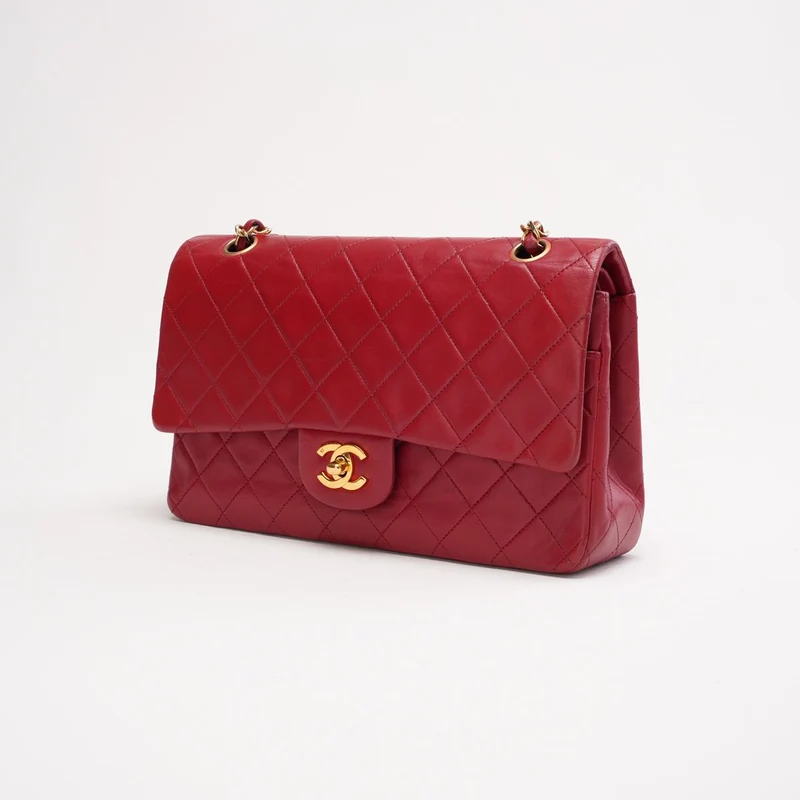 Chanel Vintage Medium Double Flap Lammleder Rot 1991