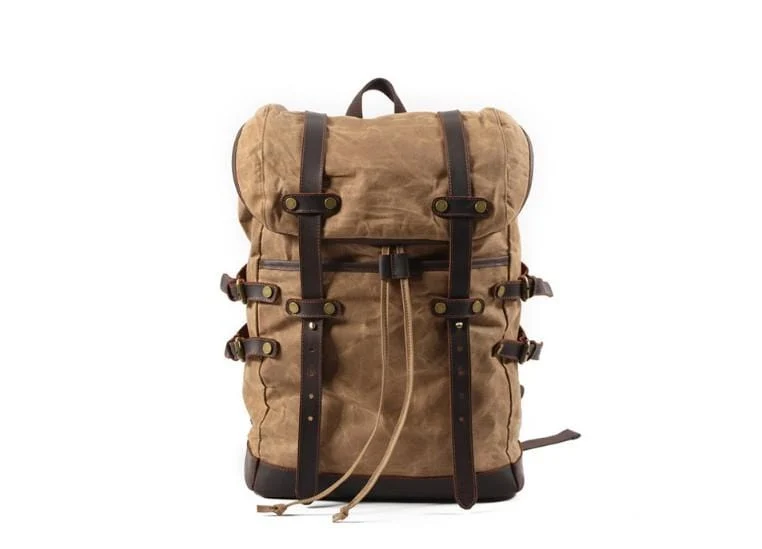 Black Canvas Backpack Purse – Waxed Cotton & Leather Accent