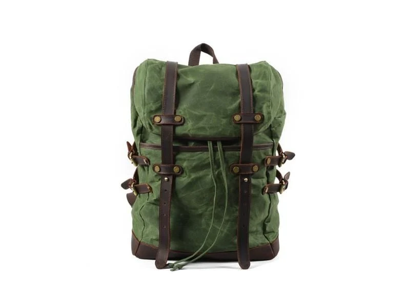 Black Canvas Backpack Purse – Waxed Cotton & Leather Accent