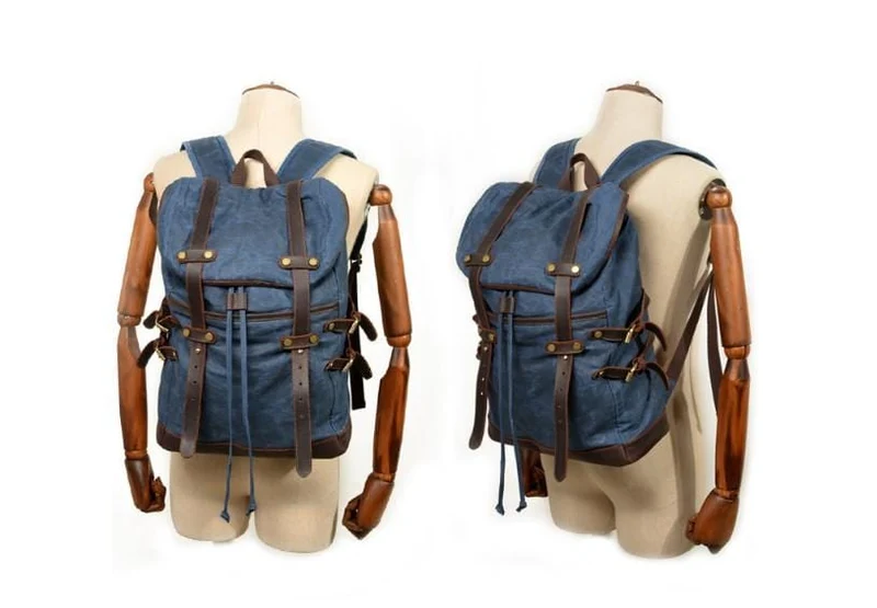 Black Canvas Backpack Purse – Waxed Cotton & Leather Accent