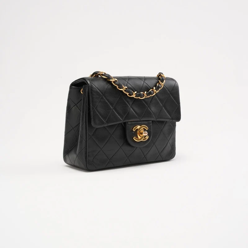 Chanel Vintage Mini Square Classic Flap Lammleder, Schwarz, 1996