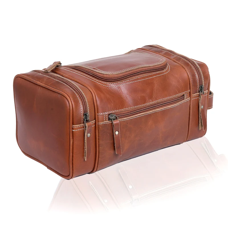 Brown Leather Toiletry & Dopp Kit Combo for Men & Women