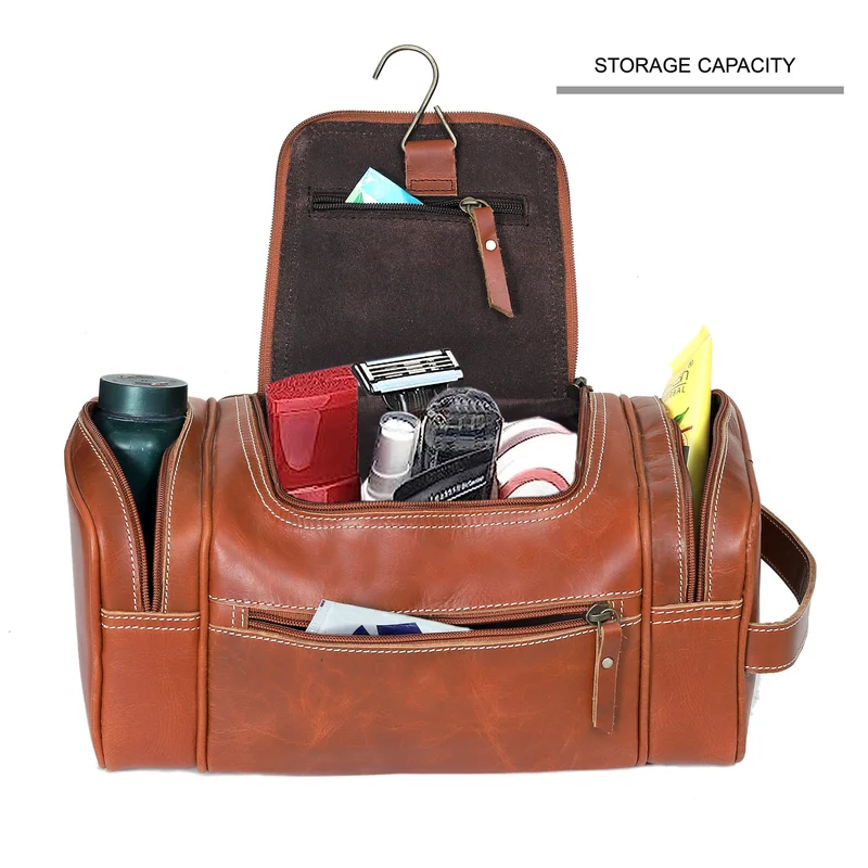 Brown Leather Toiletry & Dopp Kit Combo for Men & Women