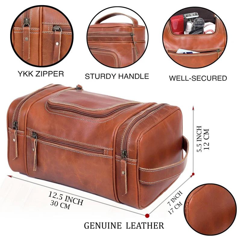 Brown Leather Toiletry & Dopp Kit Combo for Men & Women