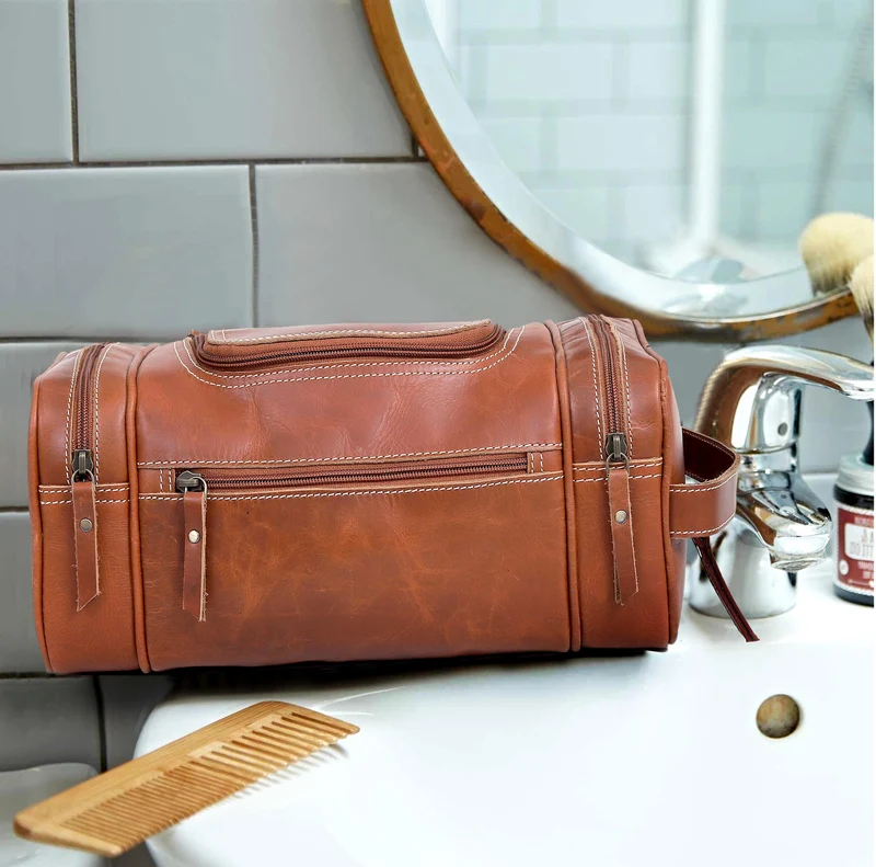 Brown Leather Toiletry & Dopp Kit Combo for Men & Women