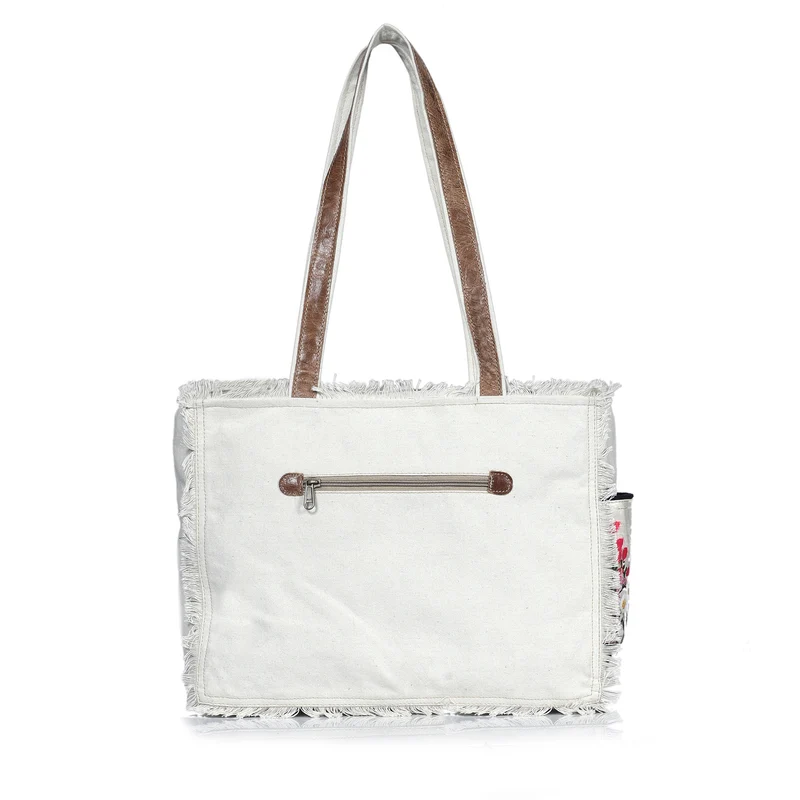 Boho Floral Embroidered Canvas Tote Bag