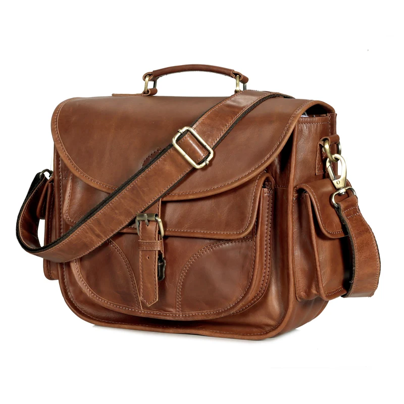 Camera Leather Crossbody Bag - Tan