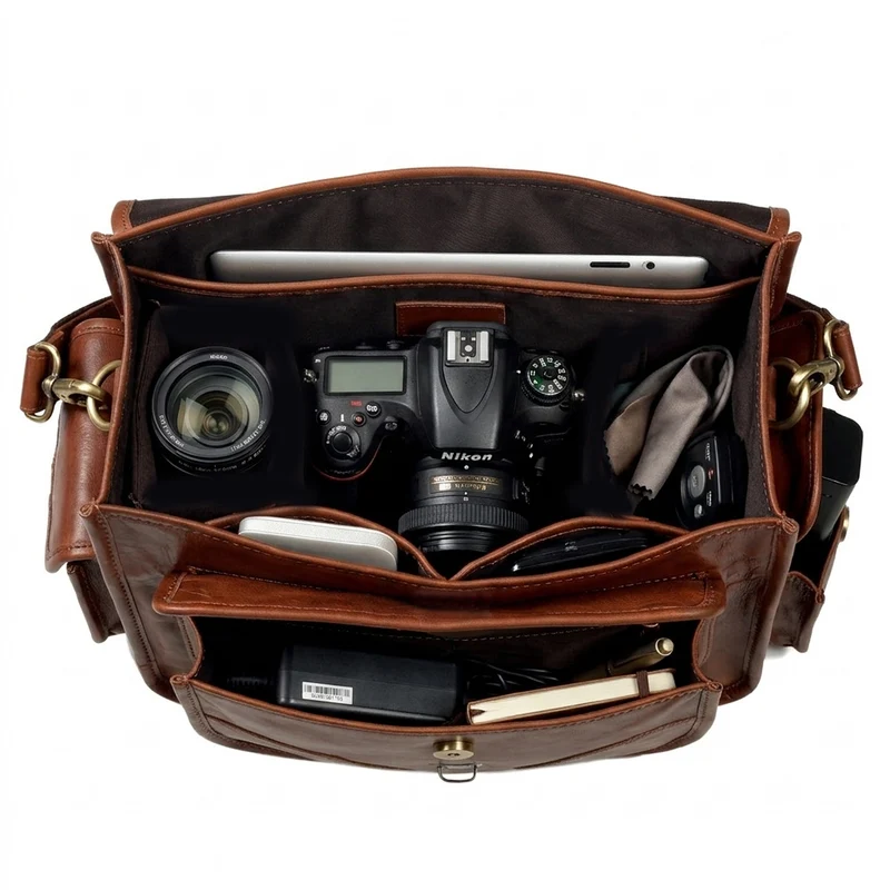 Camera Leather Crossbody Bag - Tan