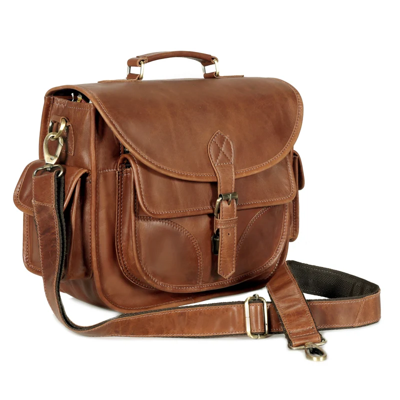 Camera Leather Crossbody Bag - Tan