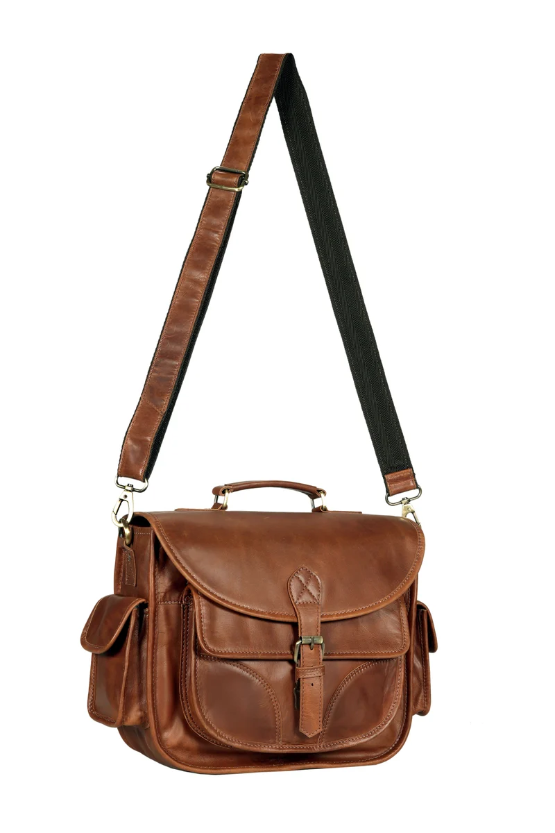 Camera Leather Crossbody Bag - Tan