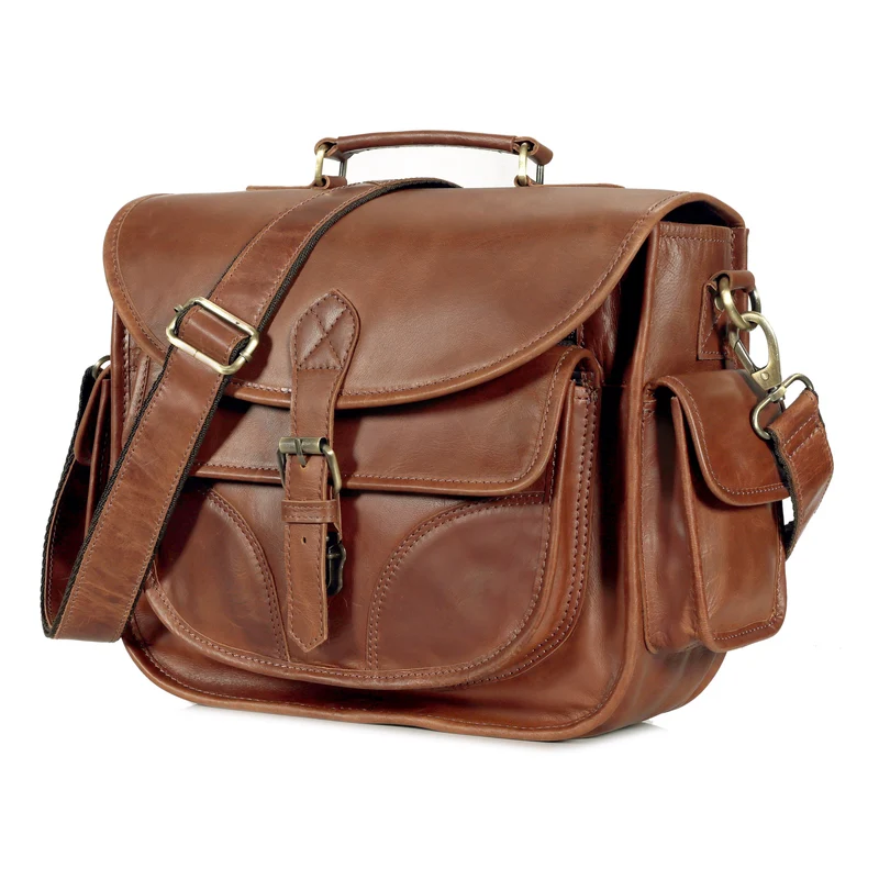 Camera Leather Crossbody Bag - Tan