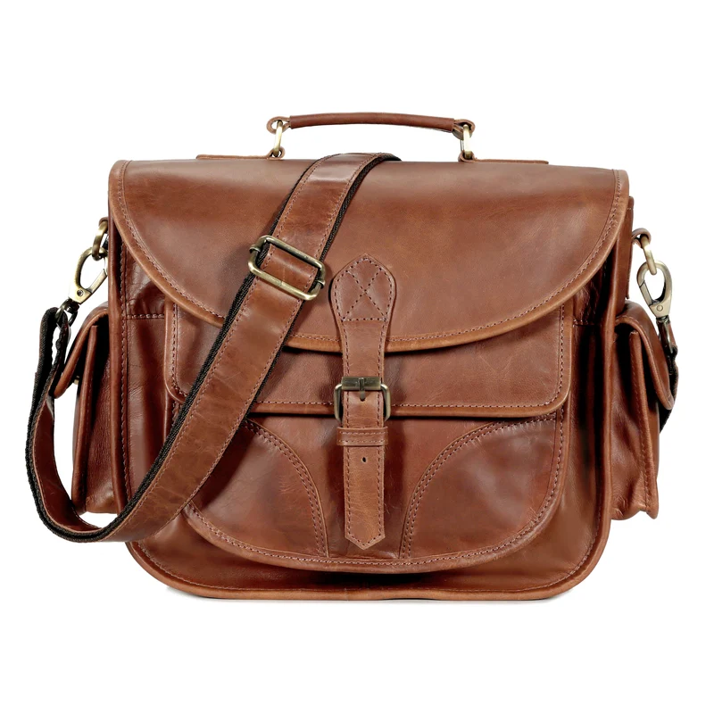 Camera Leather Crossbody Bag - Tan