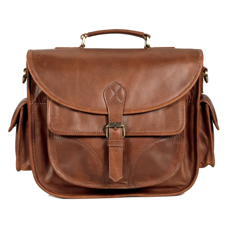 Camera Leather Crossbody Bag - Tan