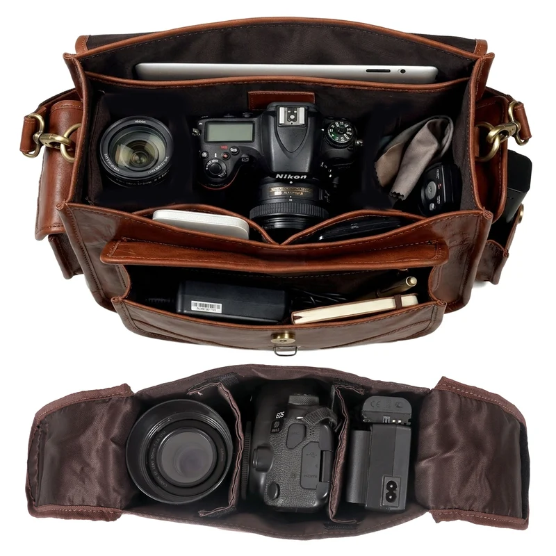 Camera Leather Crossbody Bag - Tan