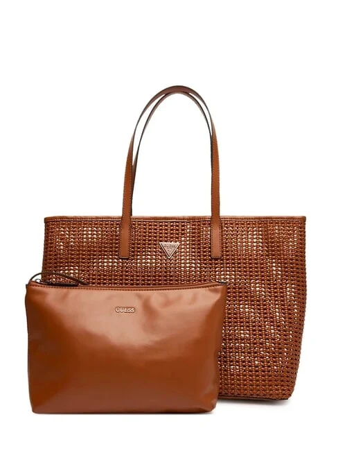 GUESS Brigitta Gewebte Einkaufstasche mit Clutch Cognac