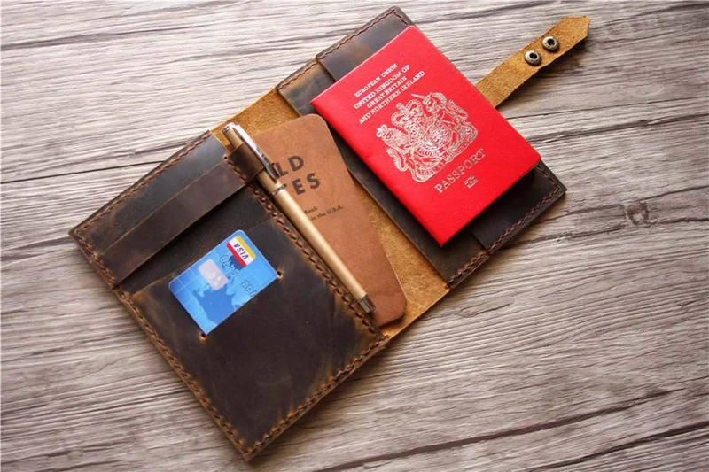 Personalized Brown Leather Passport Wallet – Handcrafted Cover