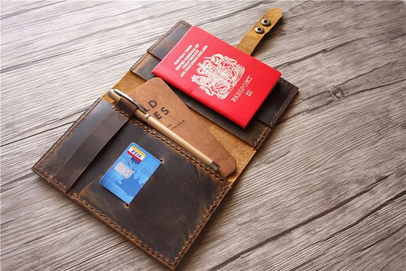 Personalized Brown Leather Passport Wallet – Handcrafted Cover